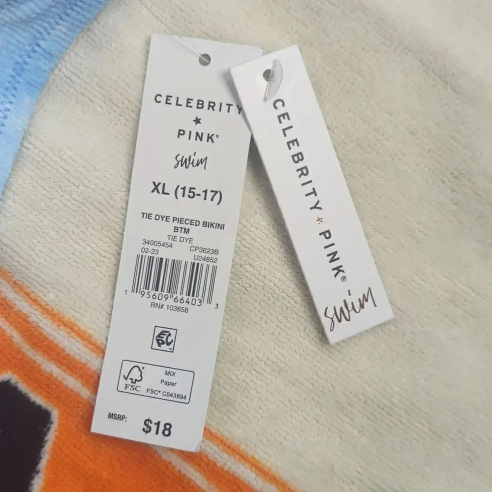 NWT Celebrity Pink Blue & White Tie Dye Bikini Bottom - Picture 10 of 12